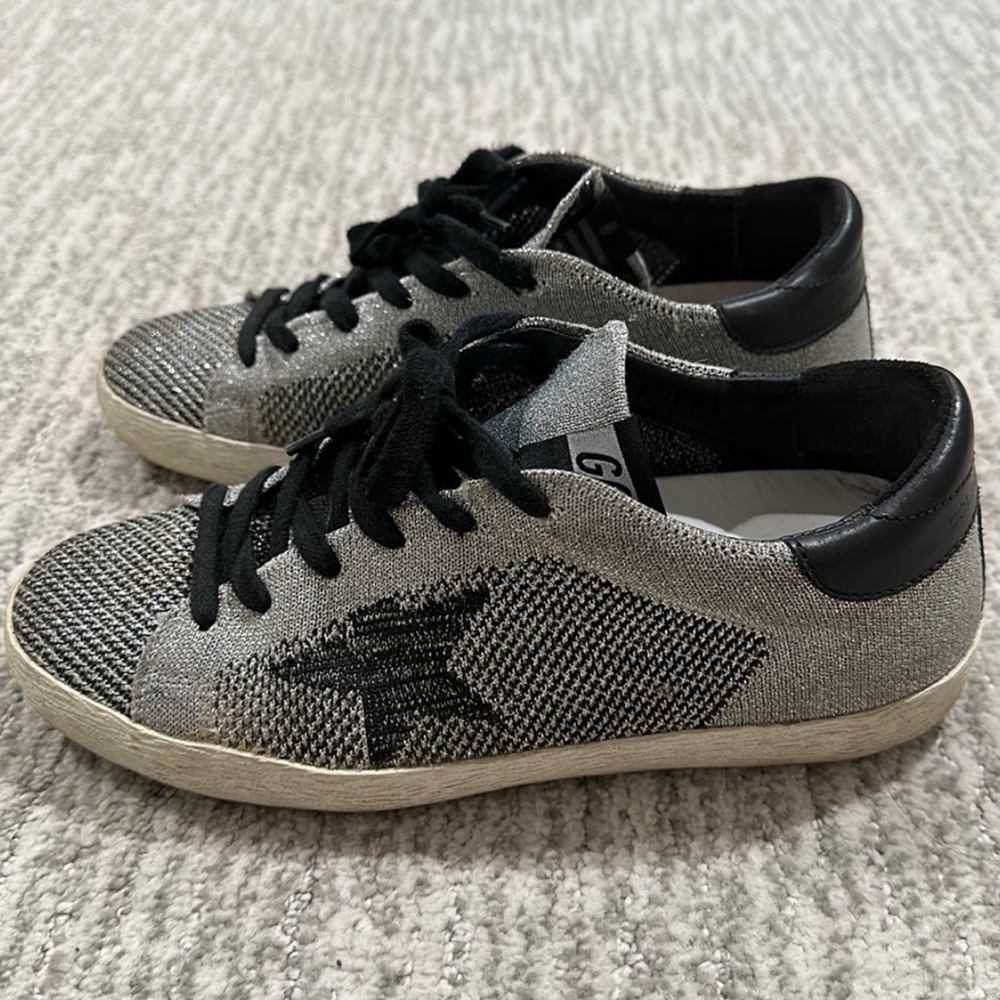 Black and Silver Metallic Golden Goose Sneakers